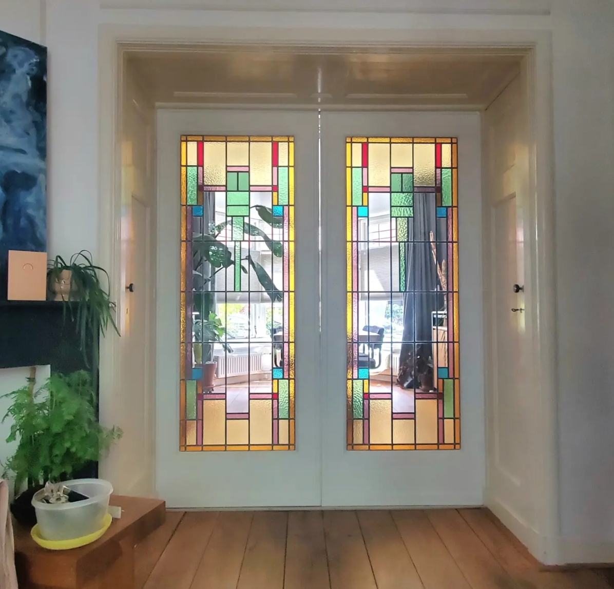 Ensuite-deuren met glas in lood in art-decostijl